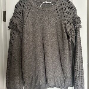 BCBGeneration Gray Sweater with Fringe Accents